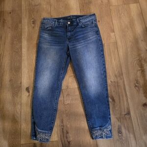 White Black Dark Blue Ankle Jeans with Lace Detail